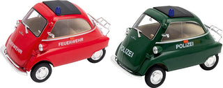 DIE-CAST- PULL-BACK BMW ISETTA POLICE CAR AND FIRE BRIGADE