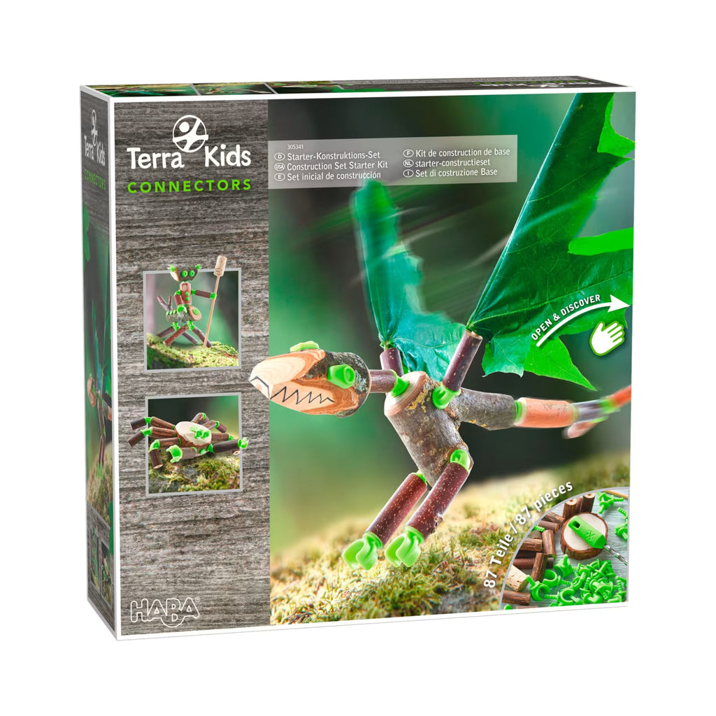 HABA 305344 Terra Kids Connectors – Kit Costruzioni Animali 45 Pezzi, Connettori In Plastica, Sughero E Trapano A Mano, Età 8+