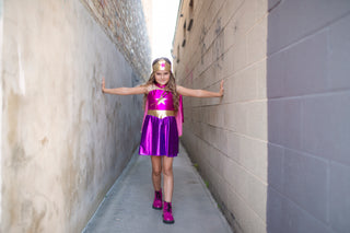 SUPERHERO STAR DRESS, CAPE & HEADPIECE