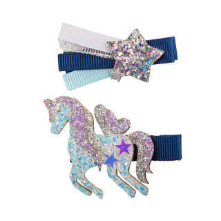 BOUTIQUE NAVY UNICORN STAR HAIR CLIP